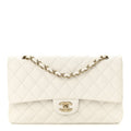 Caviar Quilted Medium Double Flap White