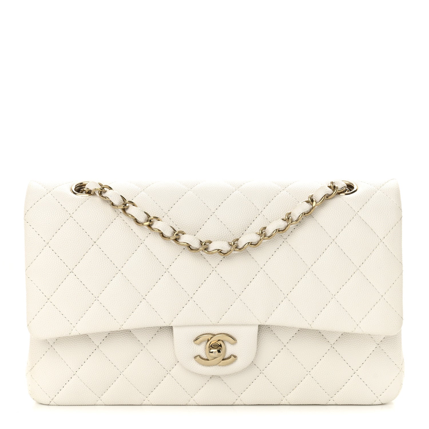 Caviar Quilted Medium Double Flap White
