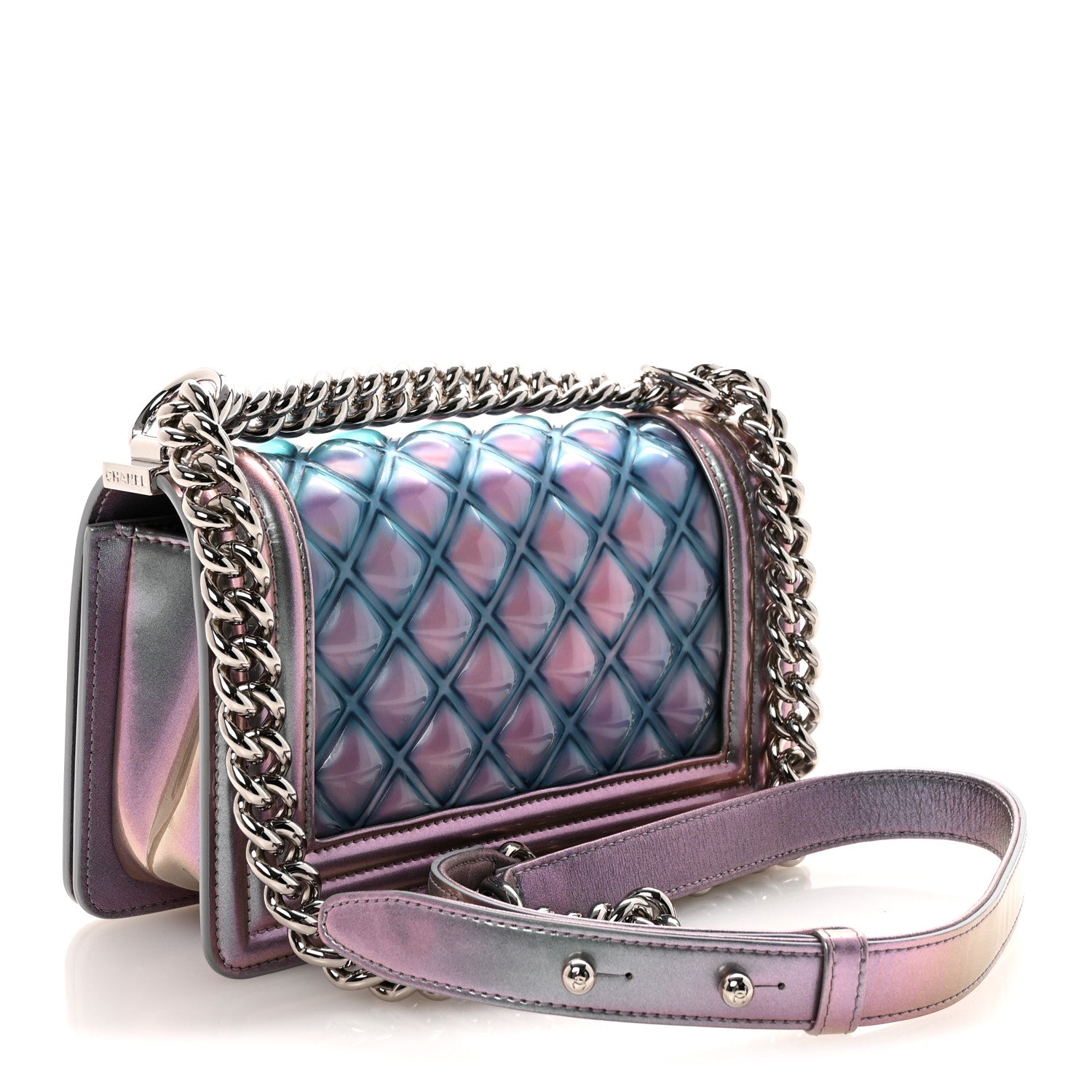 Iridescent Patent Calfskin PVC Quilted Small Boy Flap Light Purple