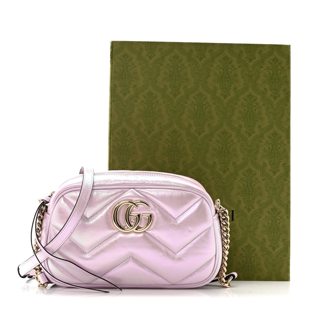 Iridescent Nappa Chevron Matelasse Small GG Marmont Chain Shoulder Bag Iridescent Escape Pink