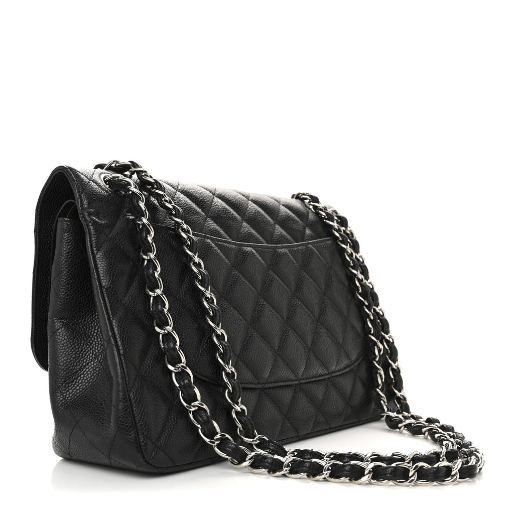 Caviar Quilted Jumbo Double Flap Black