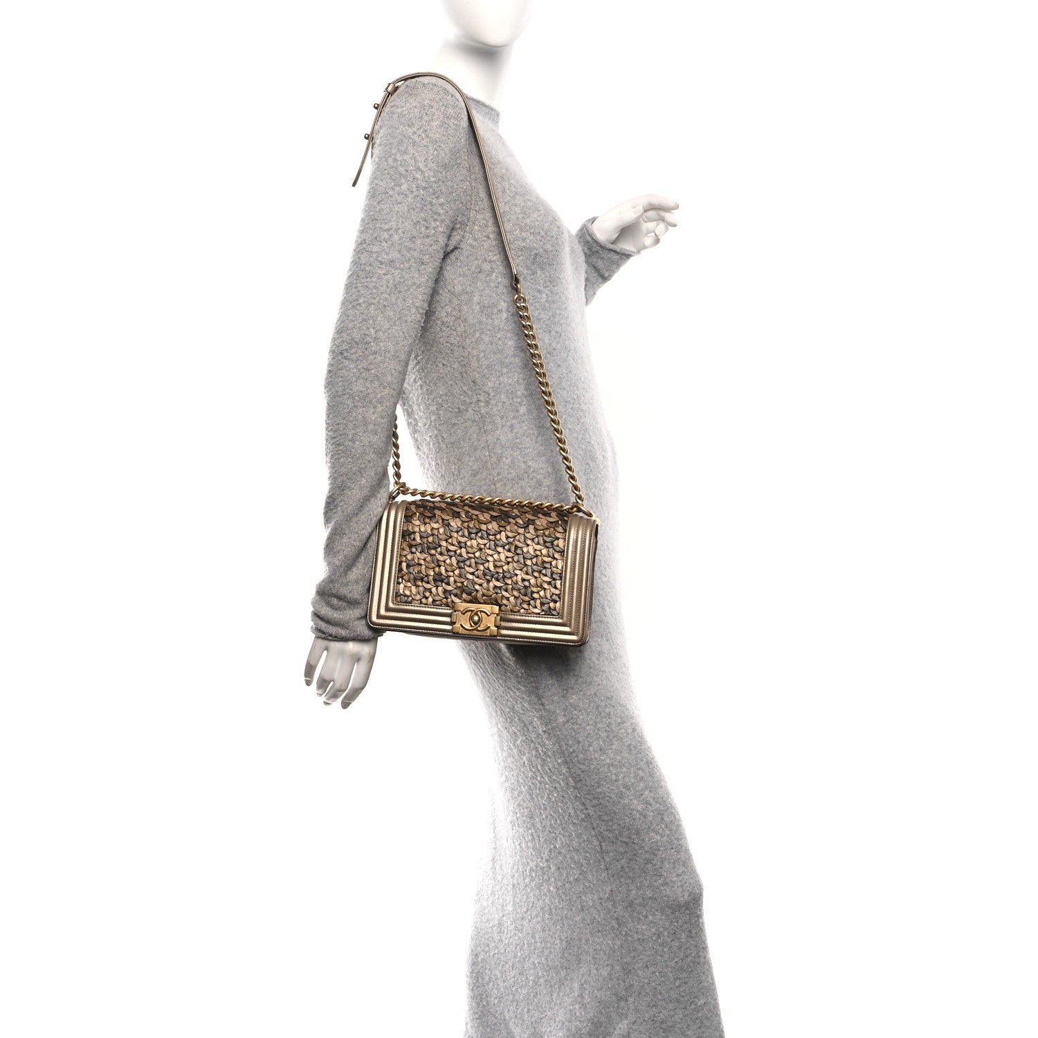 Metallic Lambskin Medium Scaled Boy Flap Gold