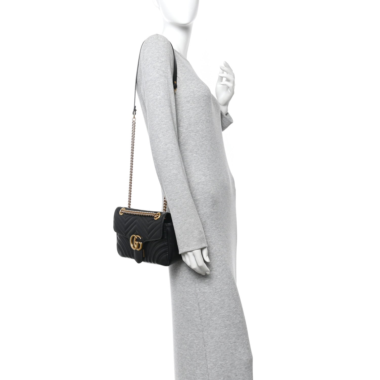 Calfskin Matelasse Small GG Marmont Shoulder Bag Black