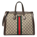 GG Supreme Monogram Web Medium Ophidia Tote Bag Brown