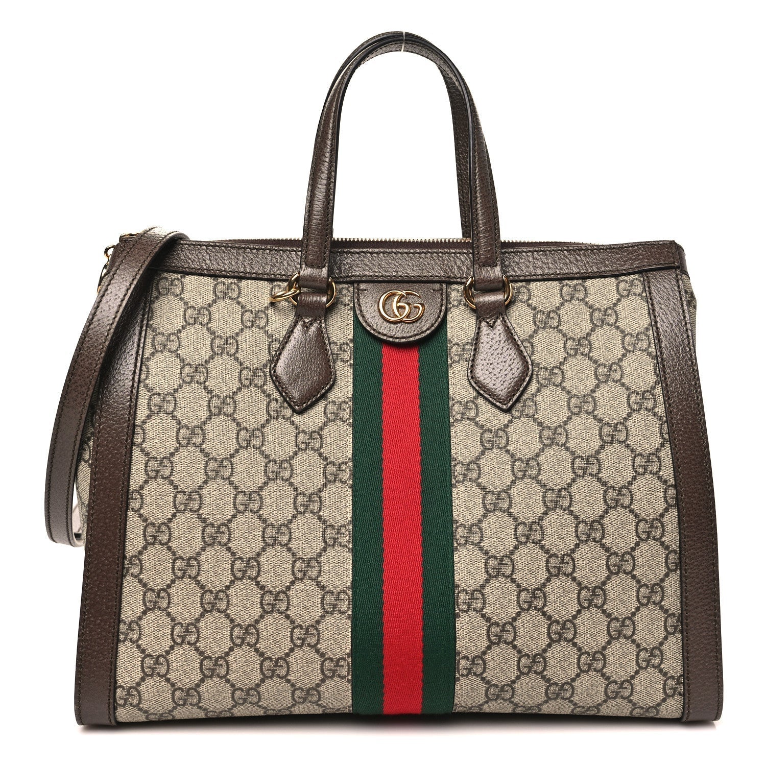 GG Supreme Monogram Web Medium Ophidia Tote Bag Brown