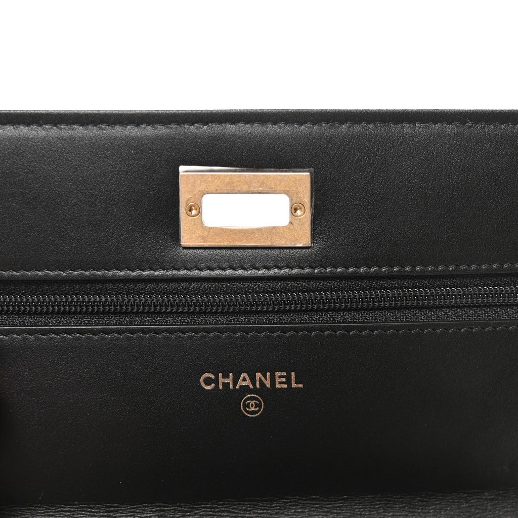 Lambskin Quilted Lucky Charms 2.55 Reissue Wallet On Chain WOC Black