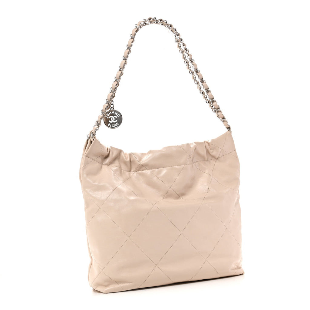 Shiny Calfskin Quilted Small Chanel 22 Ecru