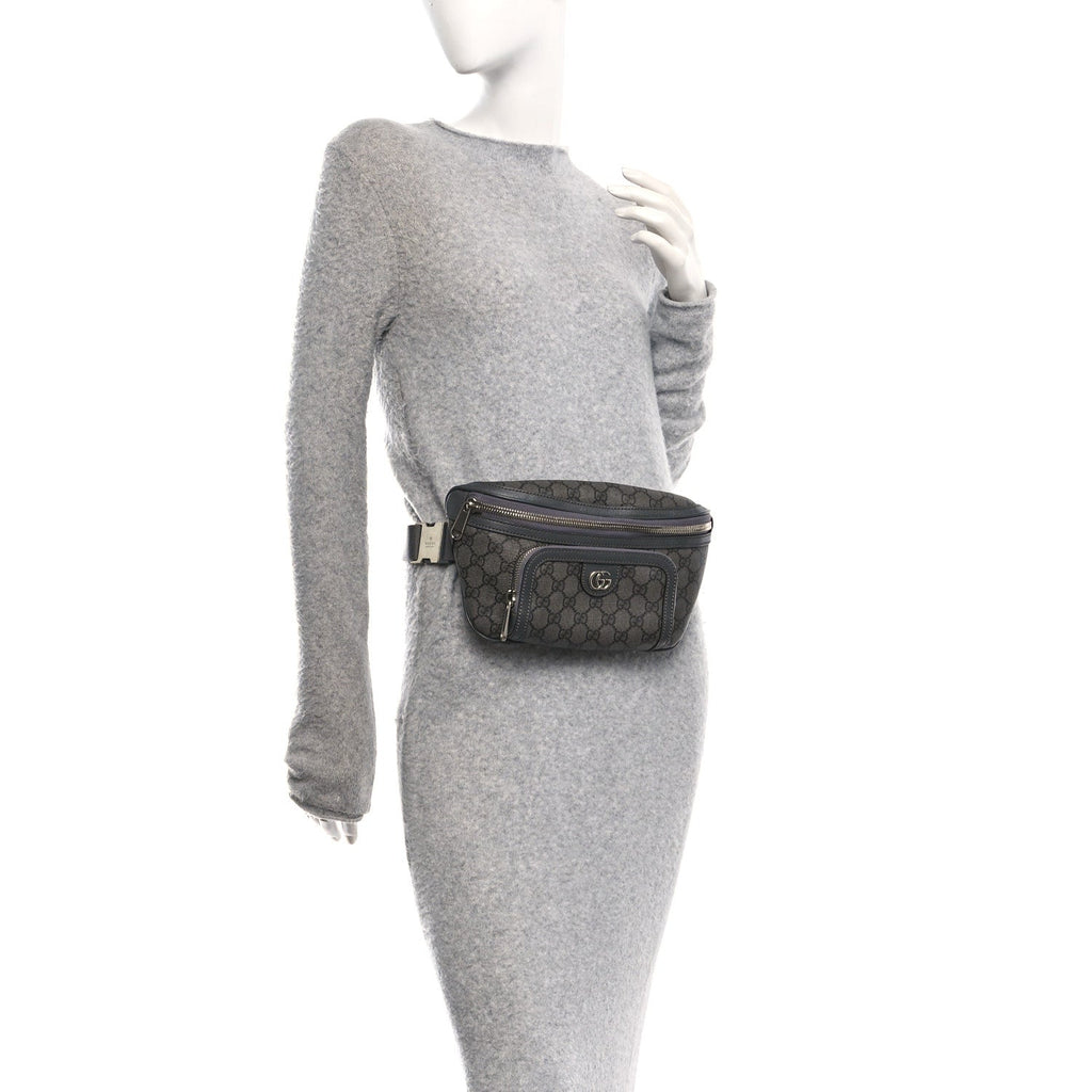 GG Supreme Monogram Textured Dollar Calfskin Ophidia Belt Bag Grey Black Graphite Grey