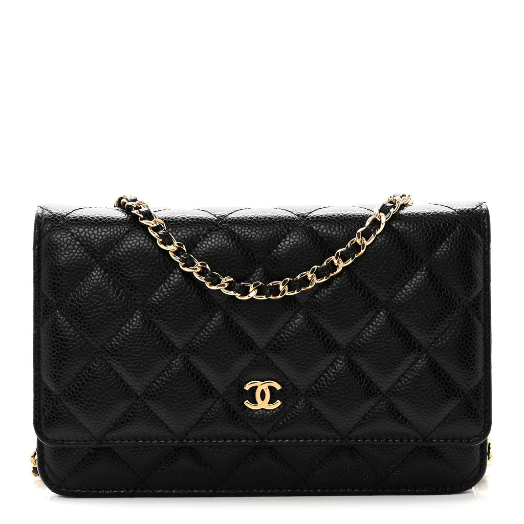 Caviar Quilted Wallet on Chain WOC Black
