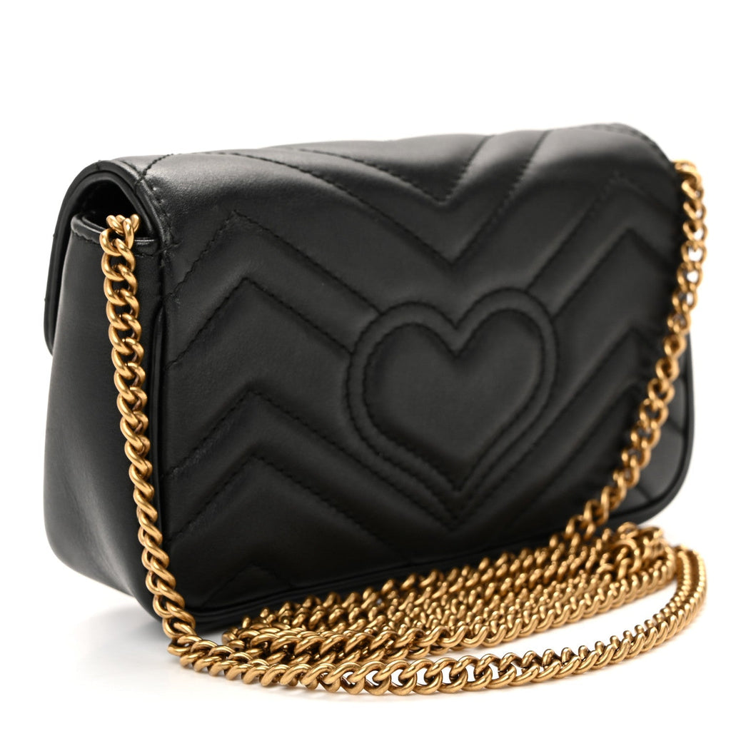 Calfskin Matelasse Super Mini GG Marmont Shoulder Bag Black