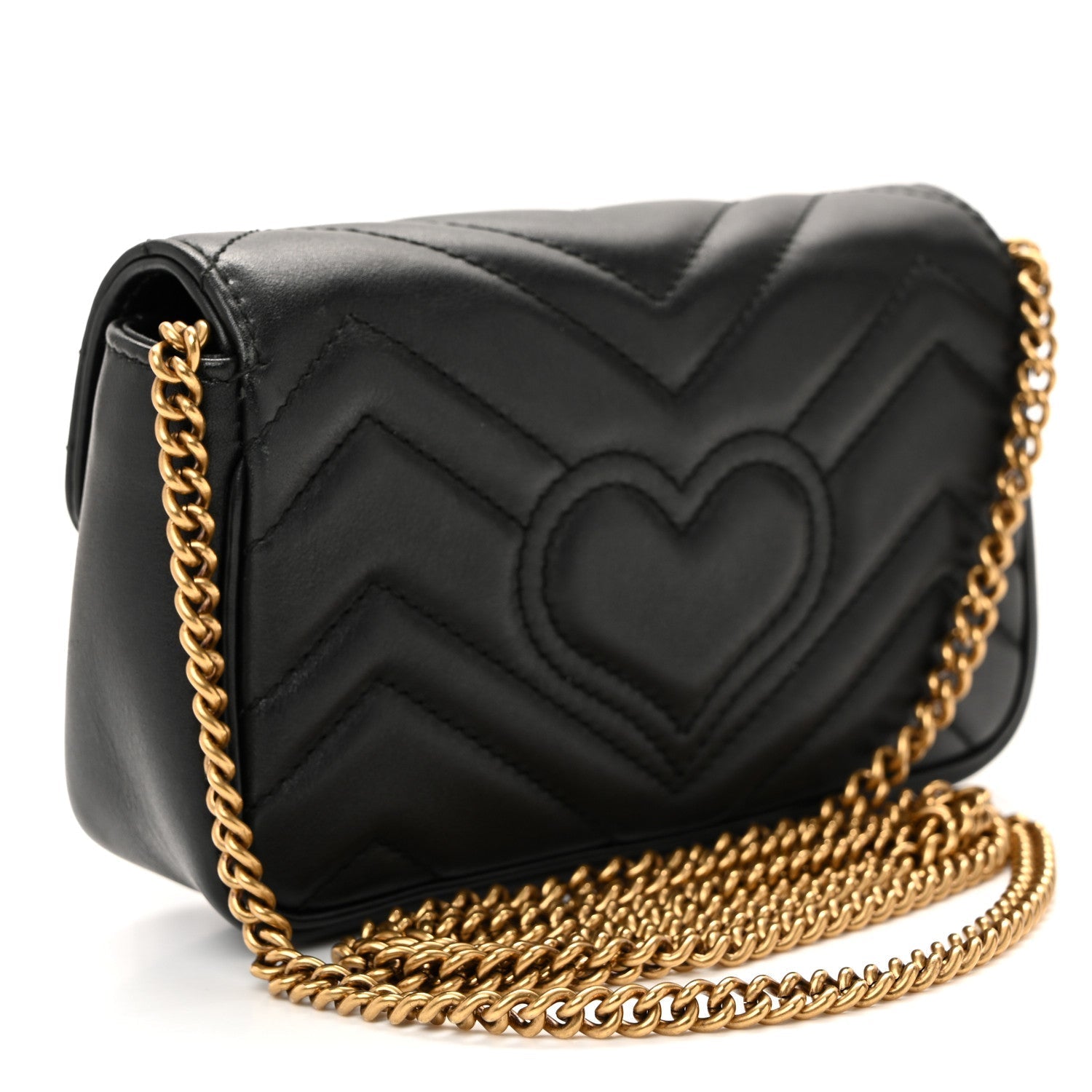 Calfskin Matelasse Super Mini GG Marmont Shoulder Bag Black