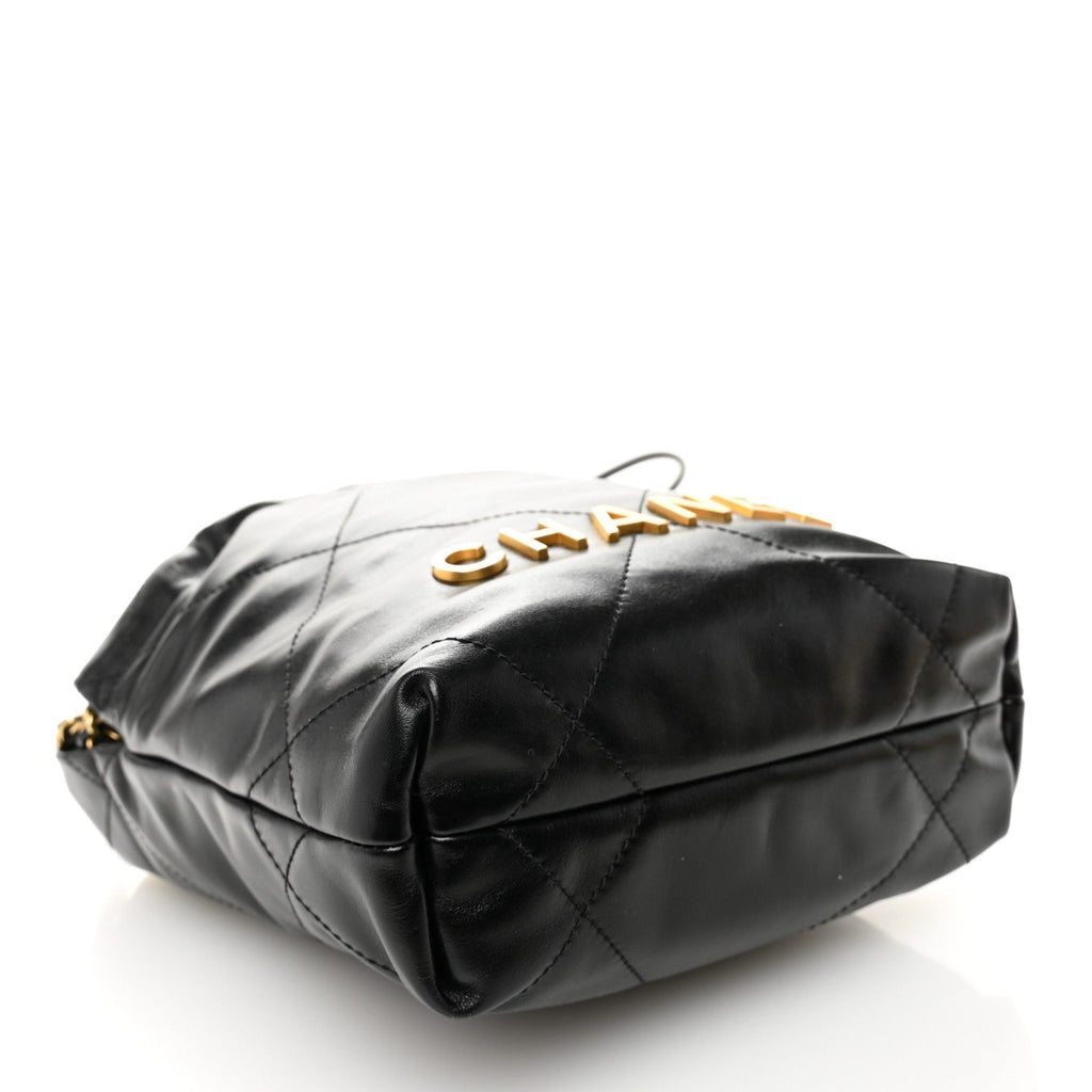 Shiny Calfskin Quilted Mini Chanel 22 Black