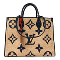 Raffia Calfskin Monogram Giant Onthego MM Blue