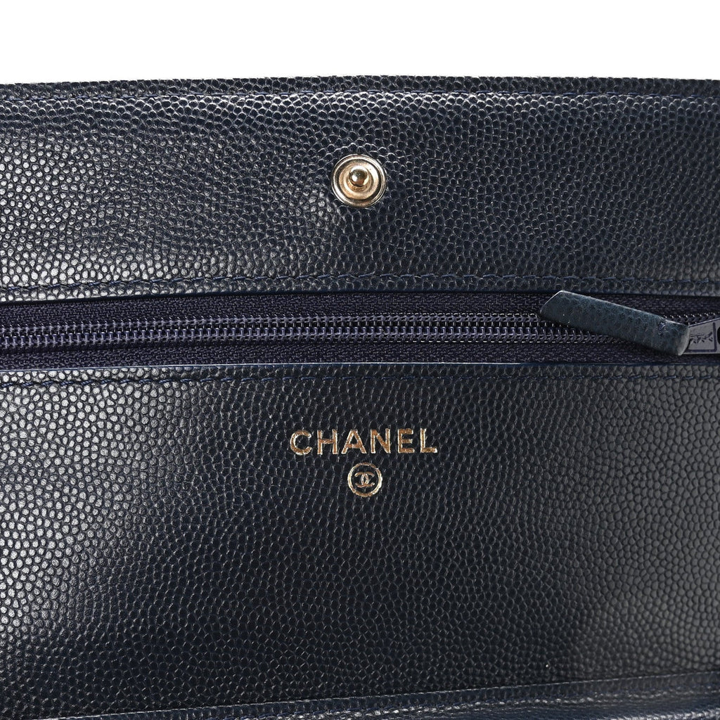 Caviar Quilted Wallet on Chain WOC Navy Blue