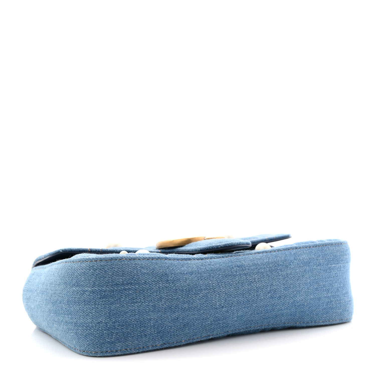 Denim Matelasse Pearl Studded Mini GG Marmont Shoulder Bag Blue