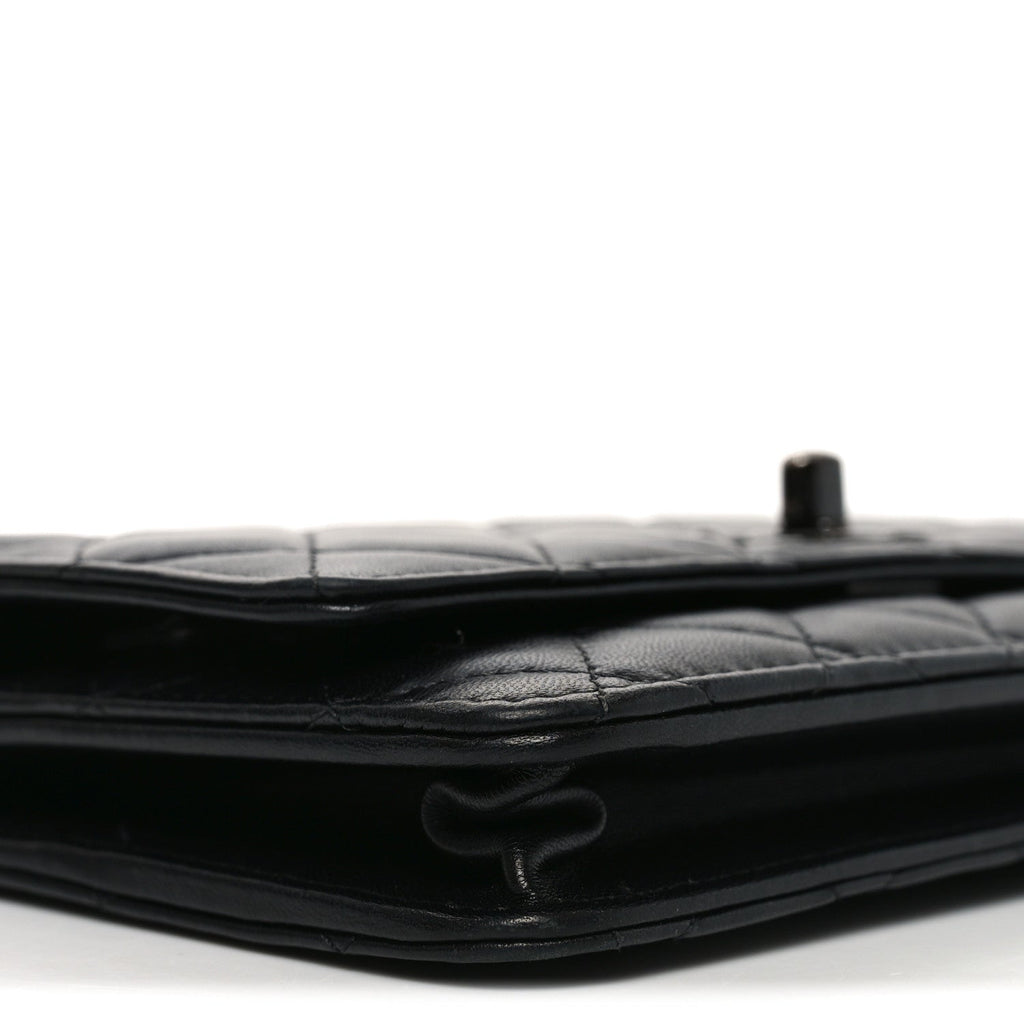 Lambskin Quilted Trendy CC Wallet On Chain WOC So Black