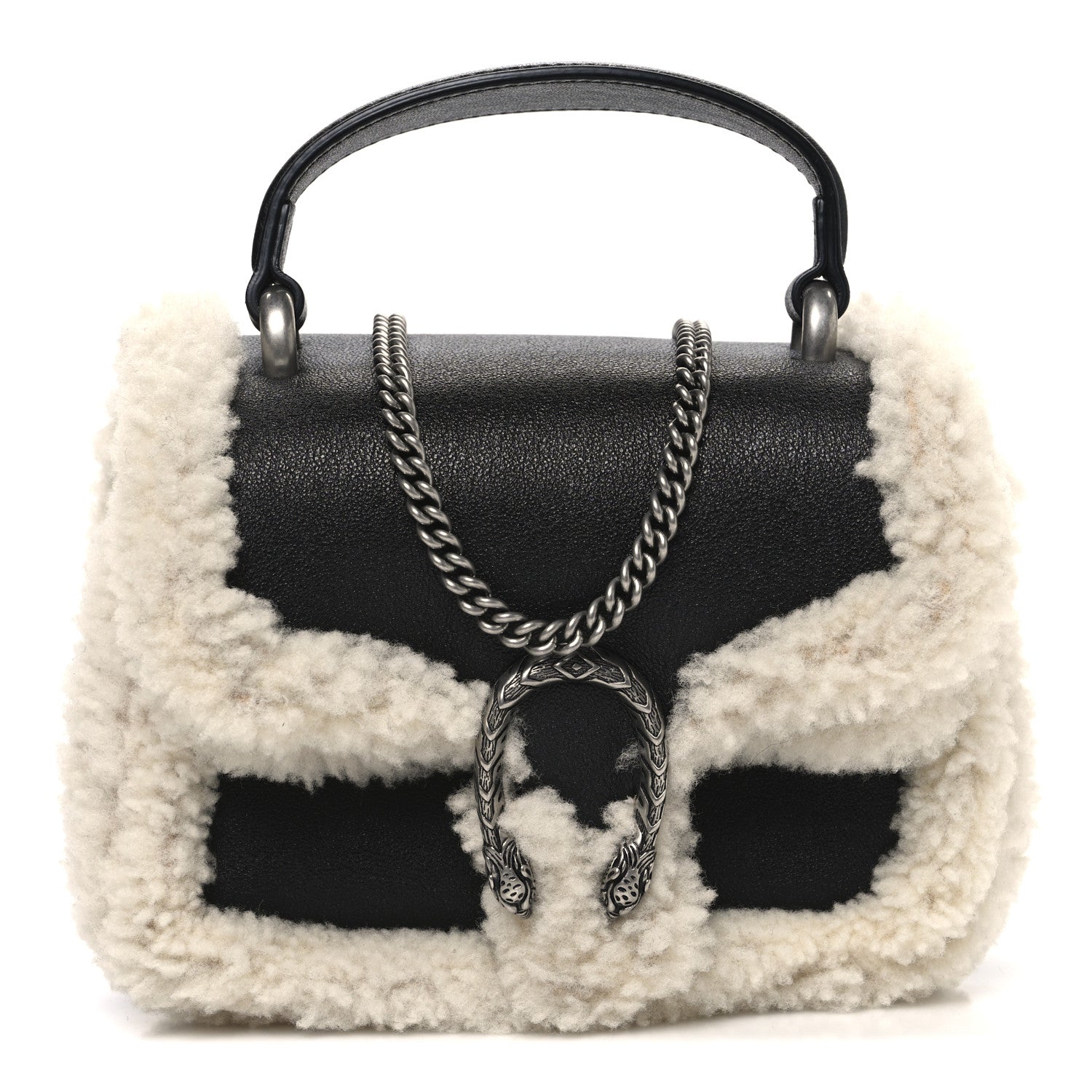 Sakai Be Green Calfskin Shearling Mini Dionysus Top Handle Bag Black