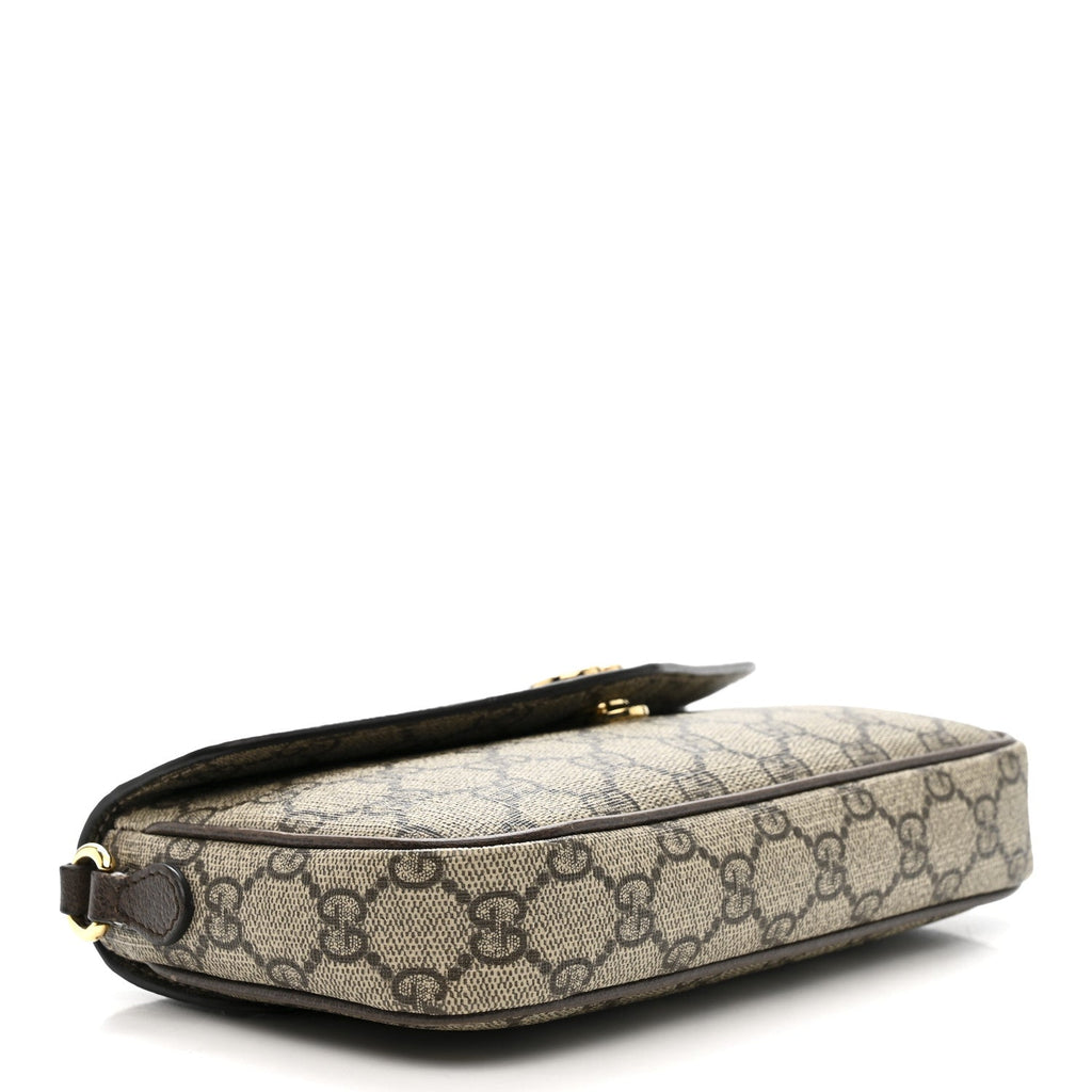 GG Supreme Monogram Textured Dollar Calfskin Web Mini Ophidia Envelope Shoulder Bag Beige Ebony New Acero