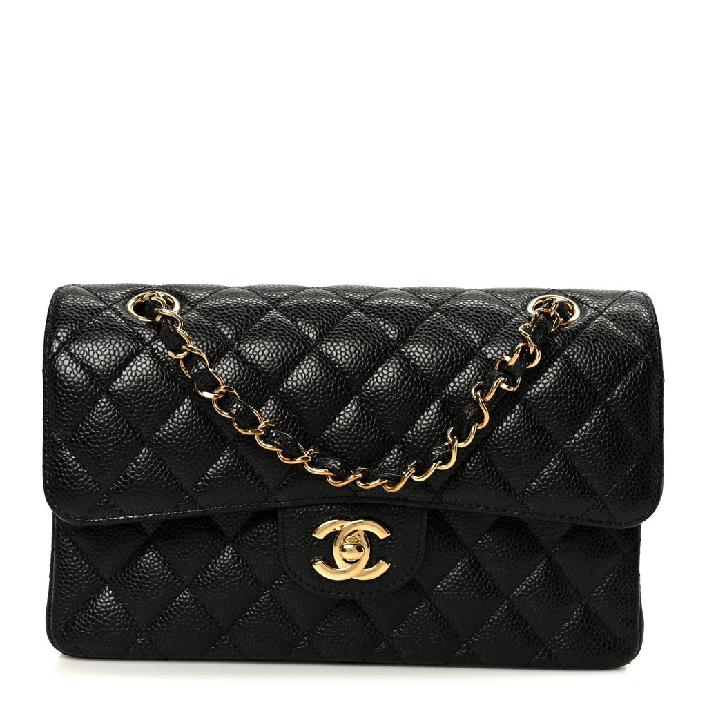 Caviar Quilted Small Double Flap Black