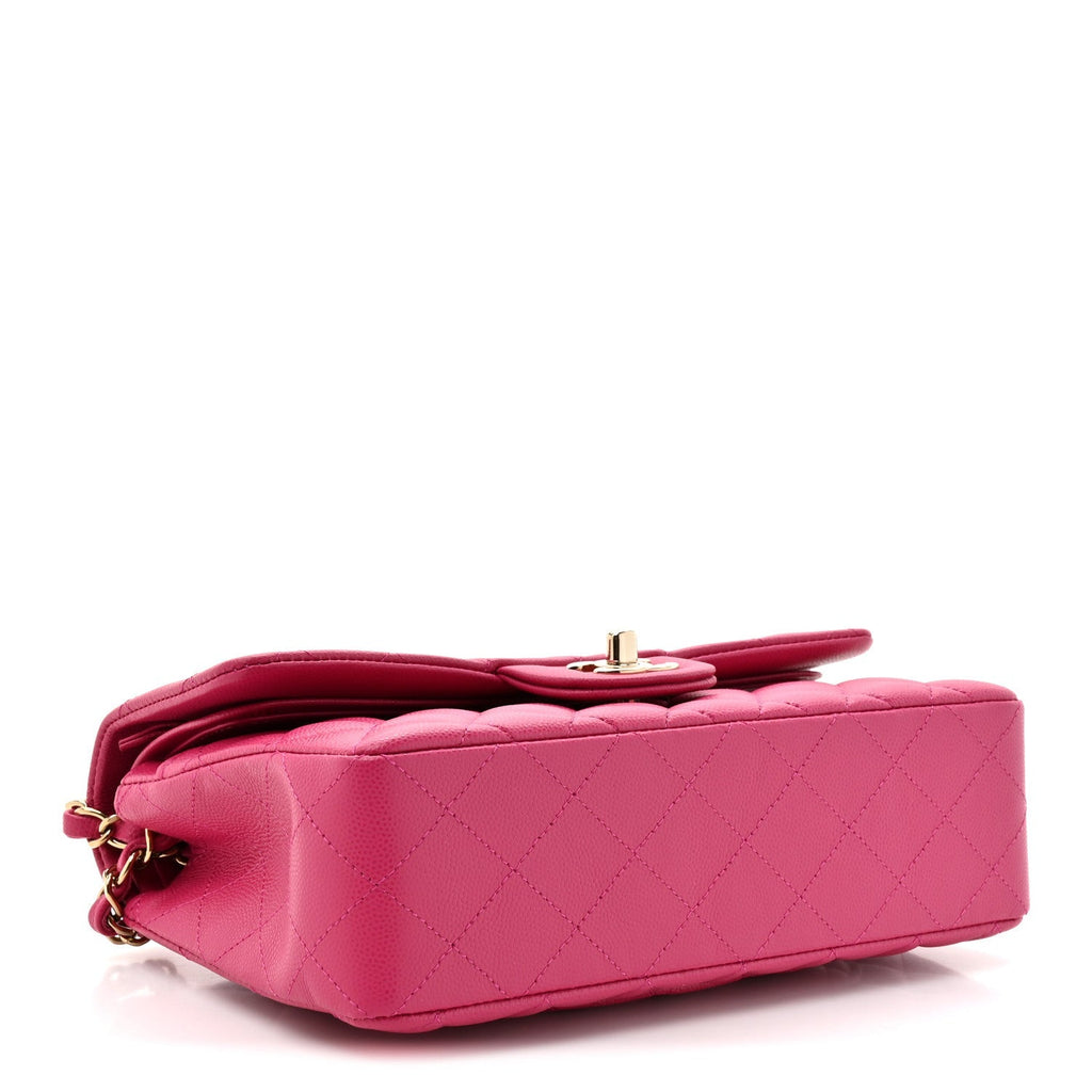 Caviar Quilted Small Double Flap Fuchsia