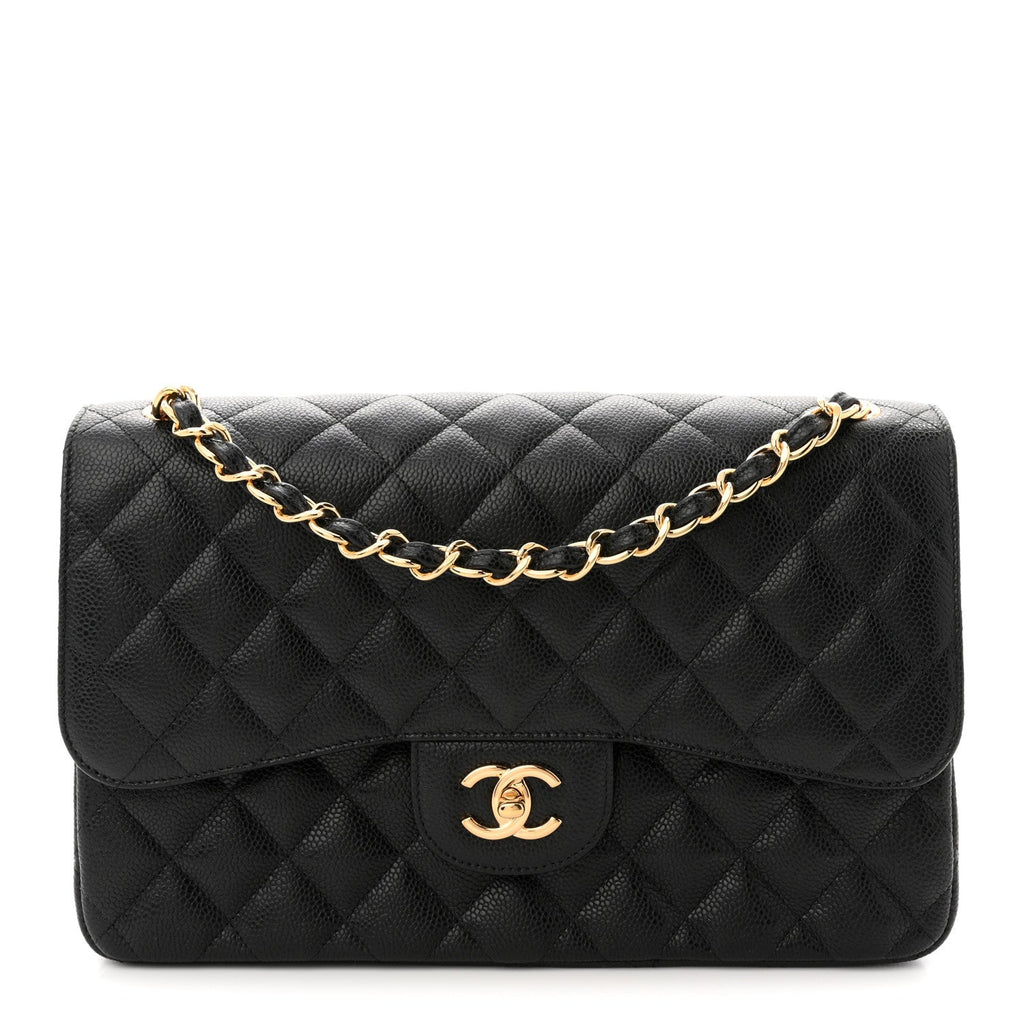 Caviar Quilted Jumbo Double Flap Black
