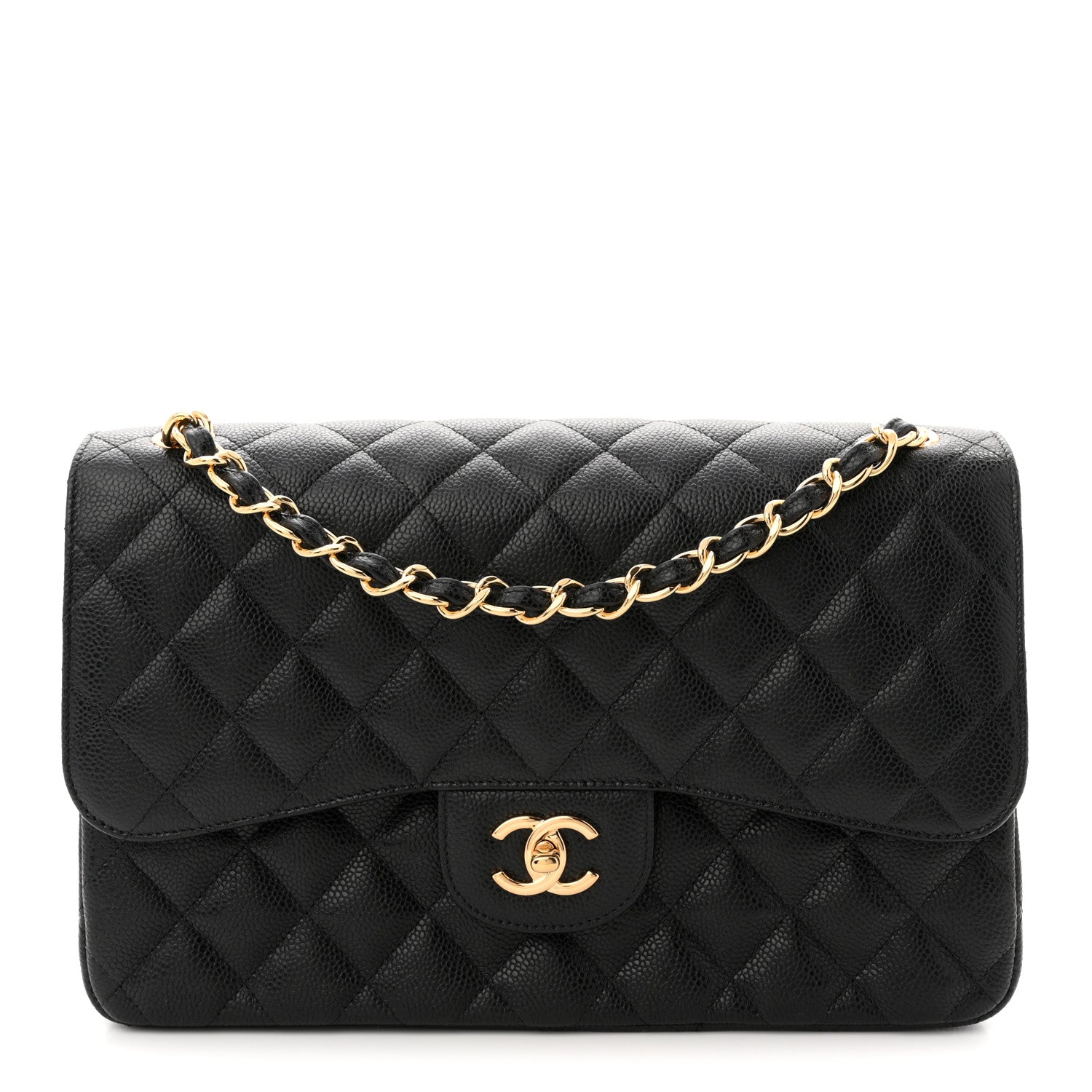 Caviar Quilted Jumbo Double Flap Black