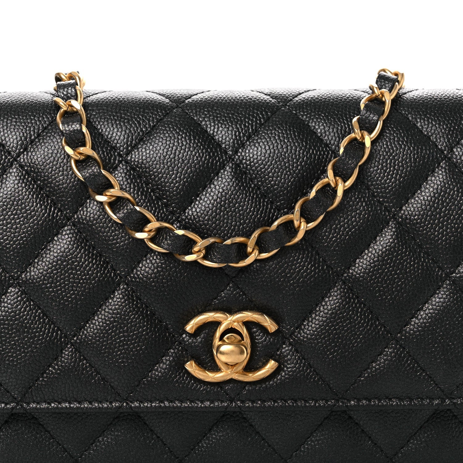 Pearly Caviar Quilted Fit For You Wallet On Chain WOC Black