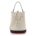 Glazed Textured Calfskin Web Small Ophidia Bucket Bag Mystic White