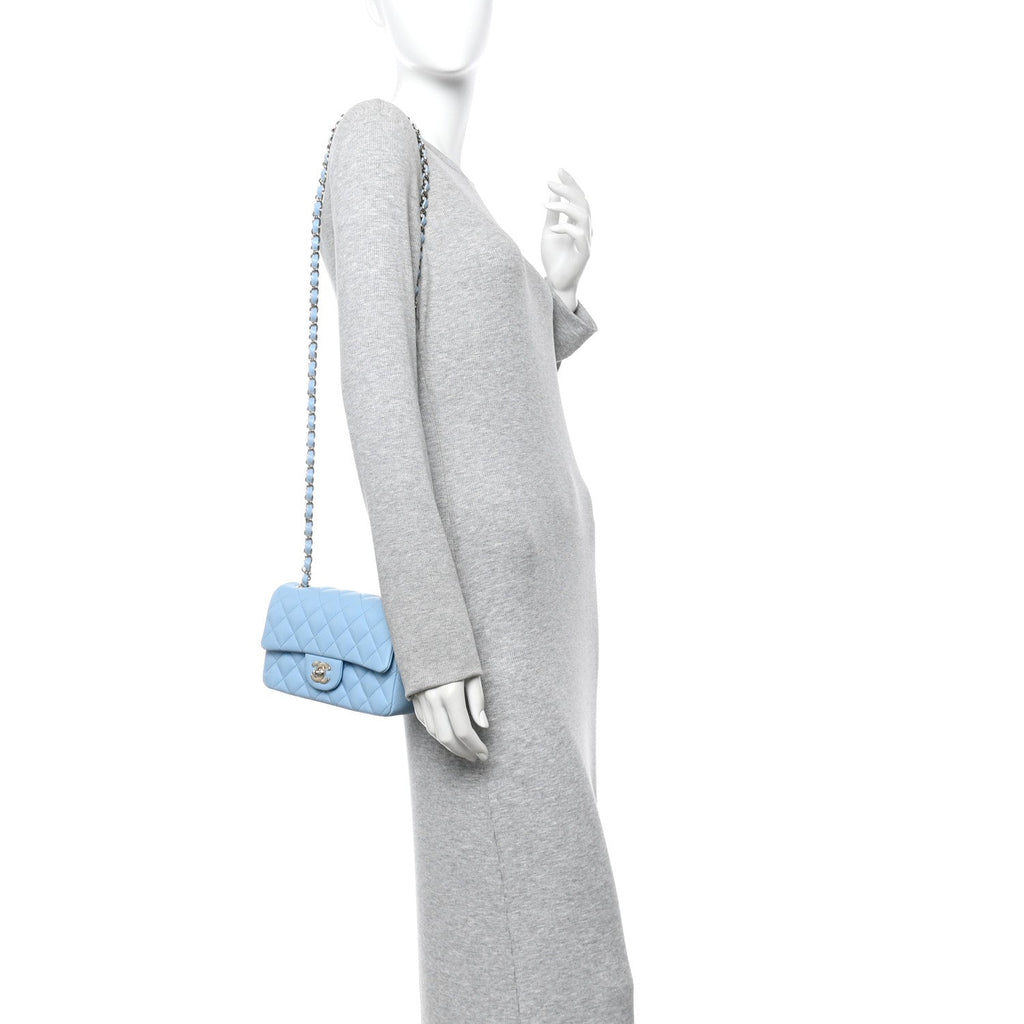 Lambskin Quilted Mini Rectangular Flap Light Blue