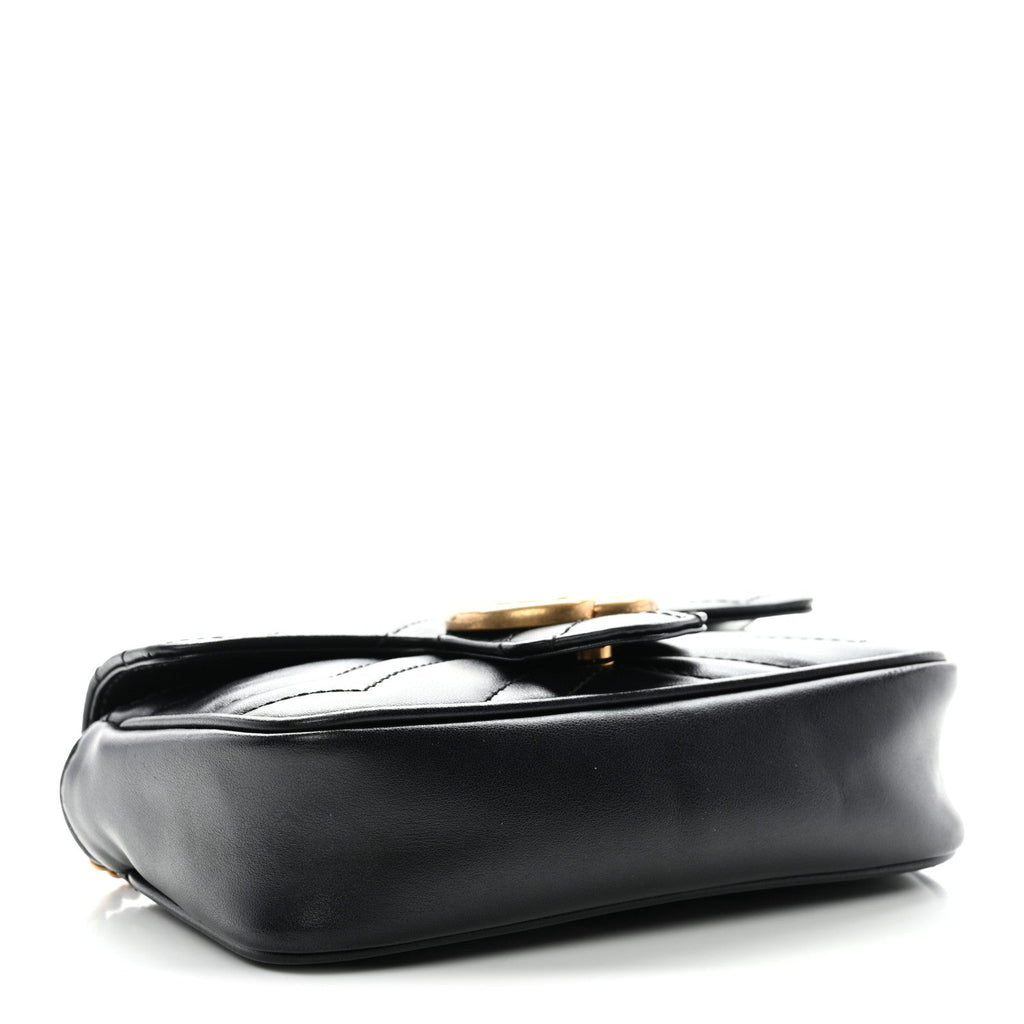 Calfskin Matelasse Super Mini GG Marmont Shoulder Bag Black