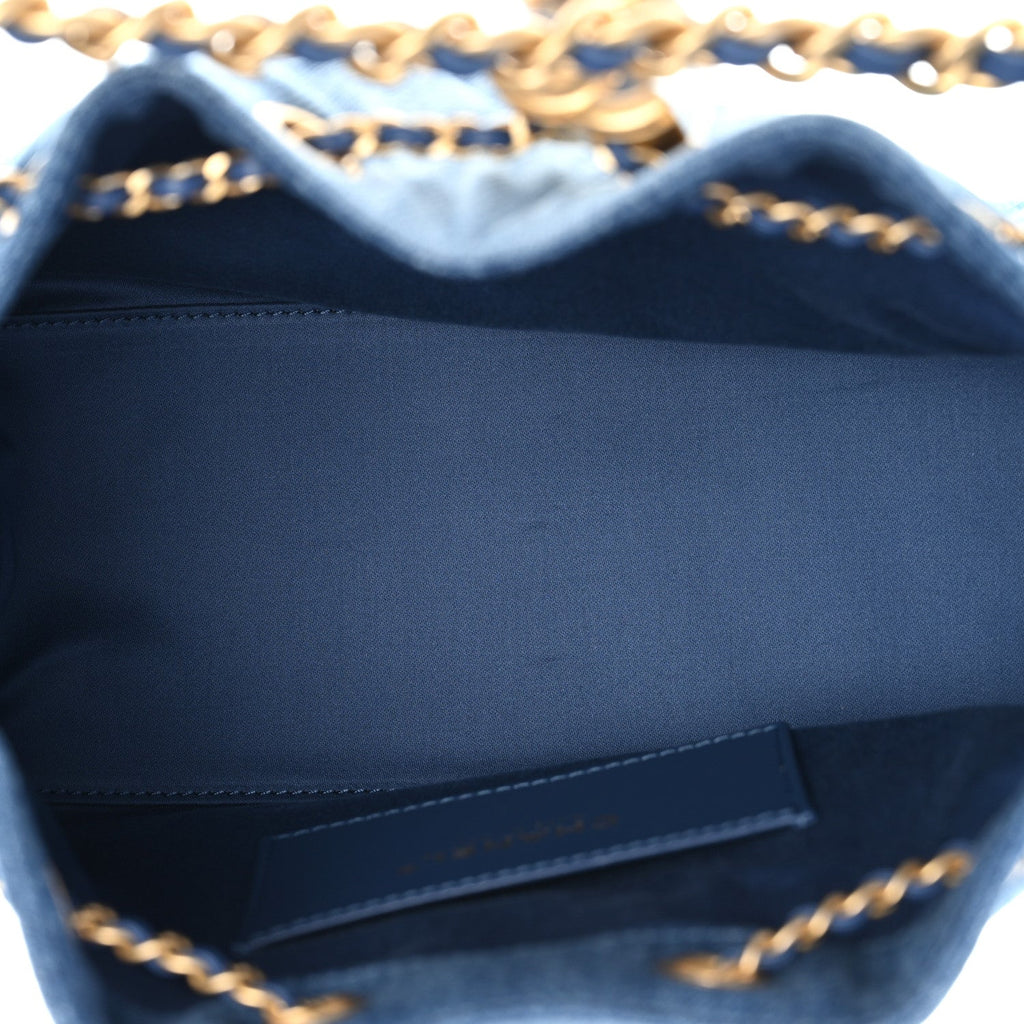 Washed Denim Quilted Small Chanel 25 Handbag Blue