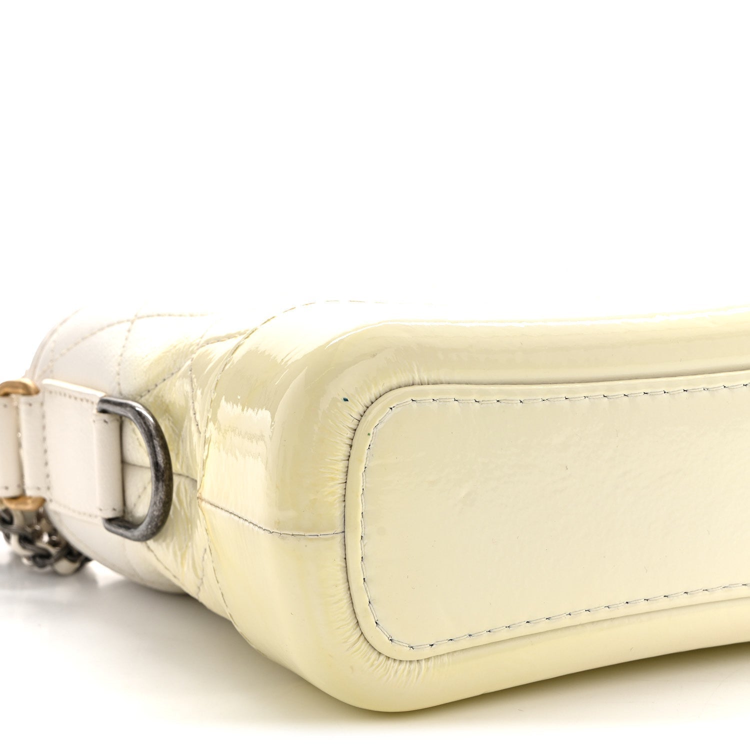 Patent Goatskin Quilted Small Gabrielle Hobo White