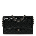 Patent Quilted Wallet On Removable Chain WOC Black