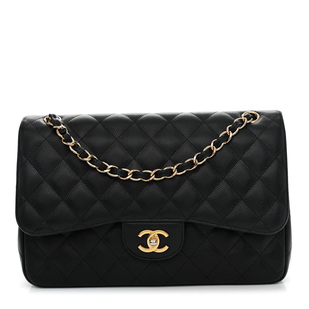 Caviar Quilted Jumbo Double Flap Black