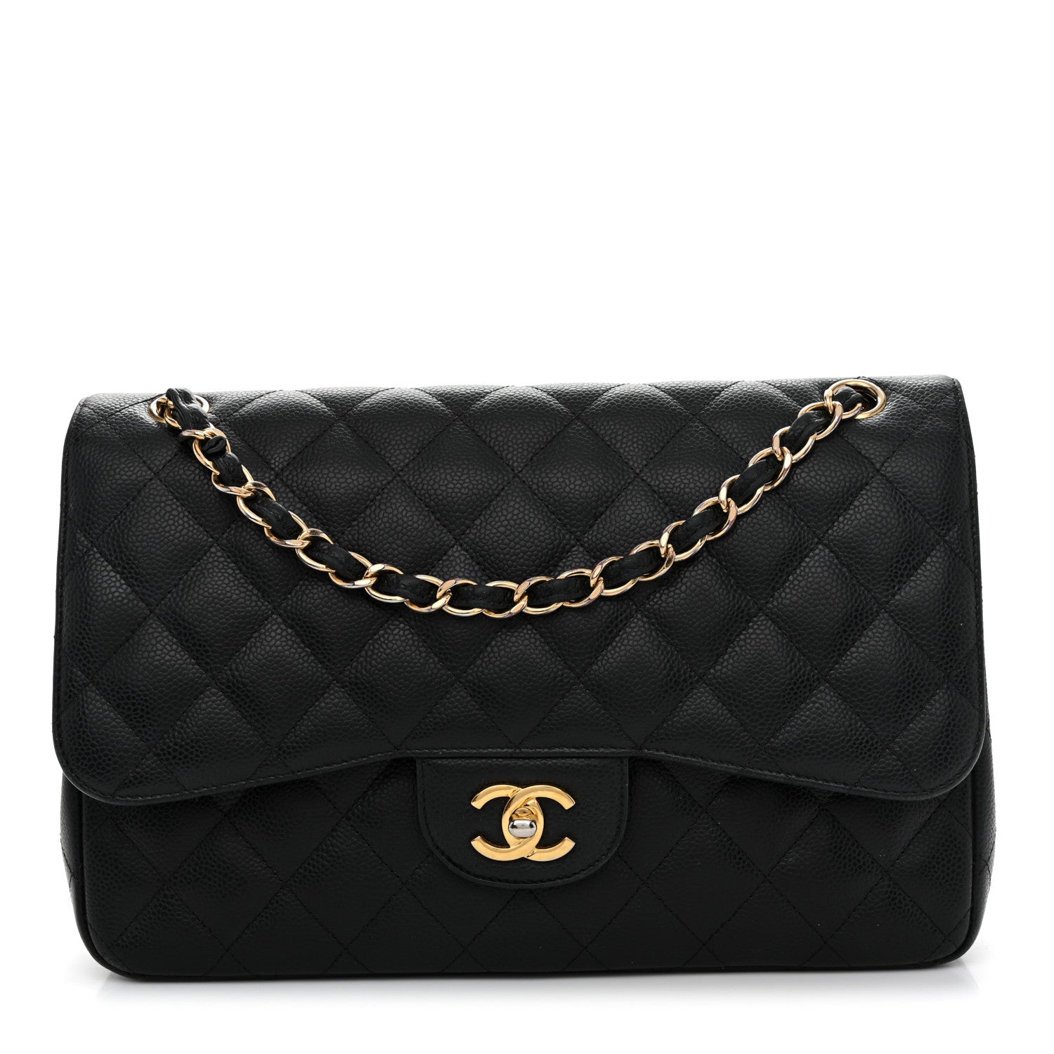 Caviar Quilted Jumbo Double Flap Black