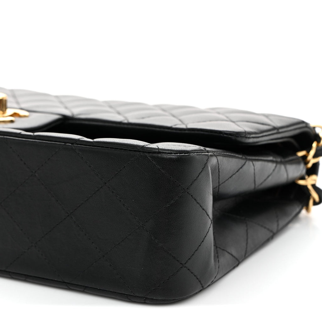 Lambskin Quilted Medium Double Flap Black