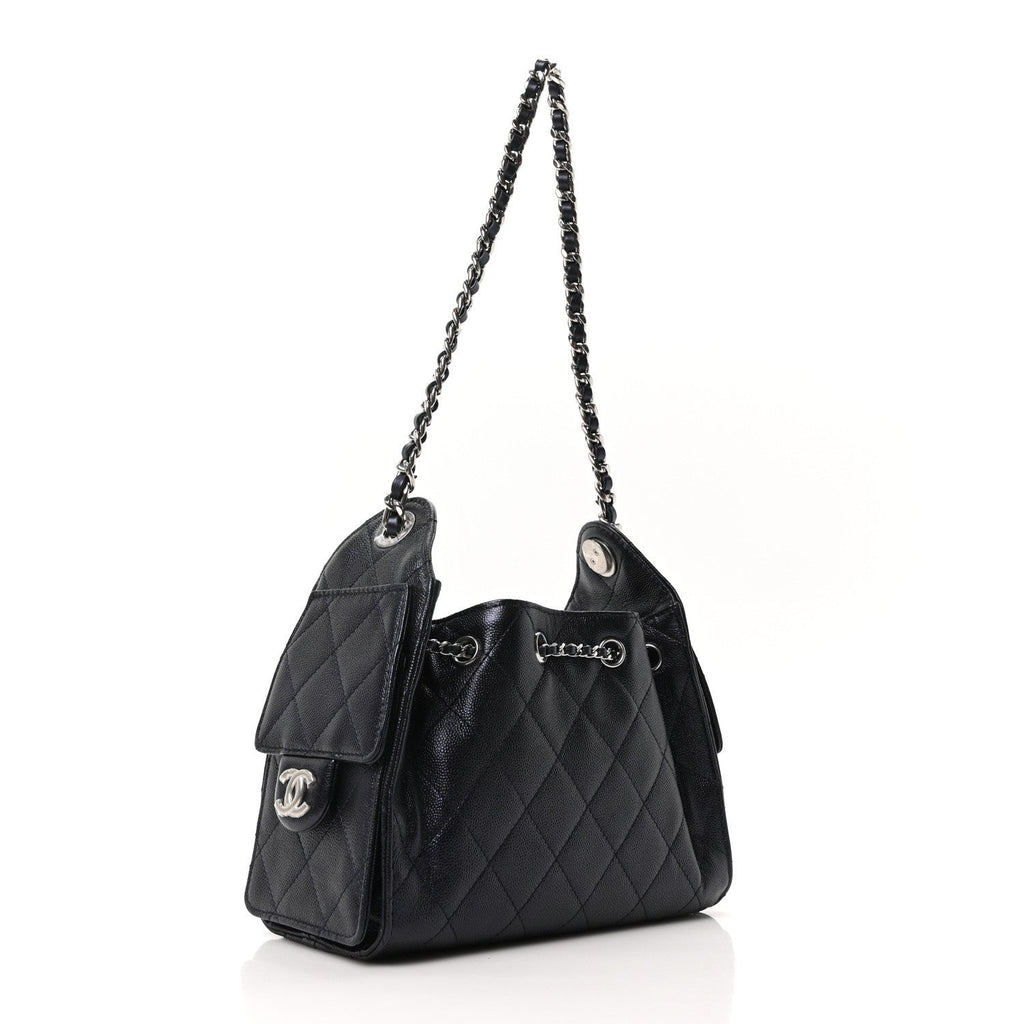 Metallic Caviar Quilted Mini Chanel 25 Handbag Dark Blue