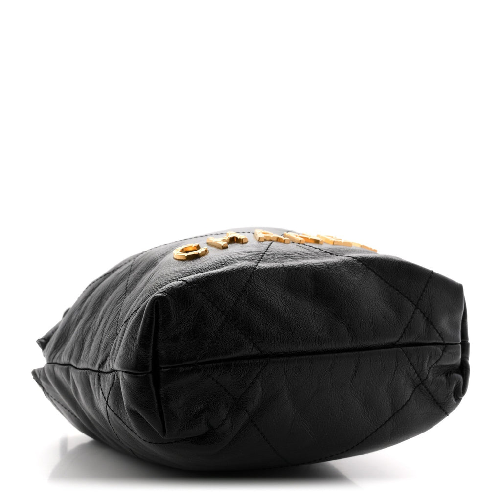 Shiny Crumpled Calfskin Quilted Pearl Mini Chanel 22 Black
