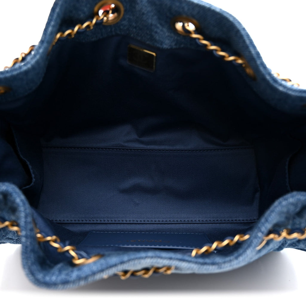 Washed Denim Quilted Mini Chanel 25 Handbag Blue