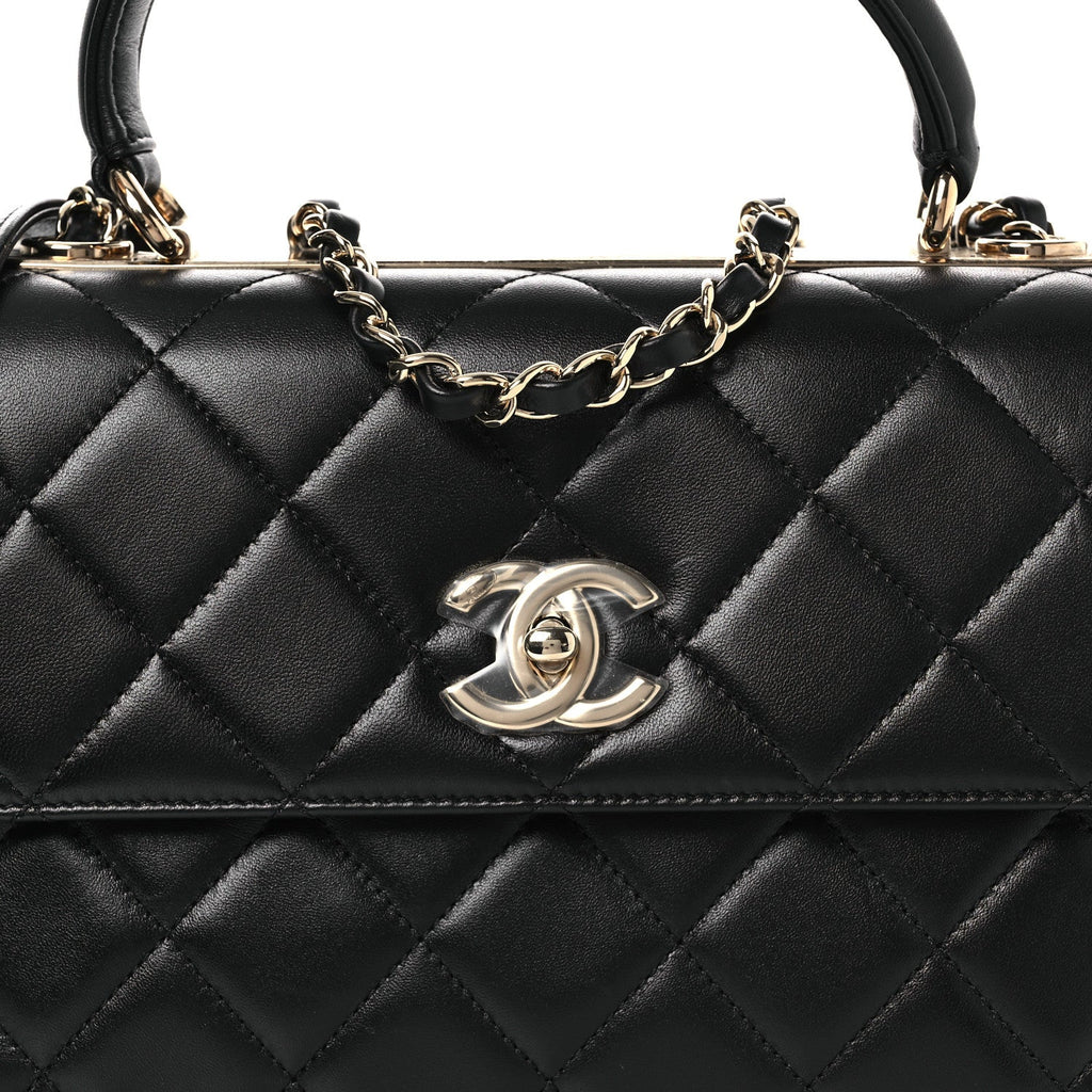 Lambskin Quilted Small Trendy CC Dual Handle Flap Bag Black