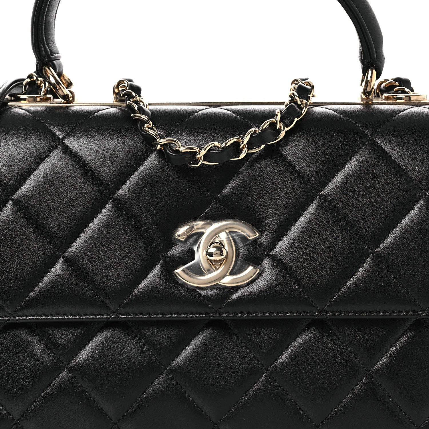 Lambskin Quilted Small Trendy CC Dual Handle Flap Bag Black