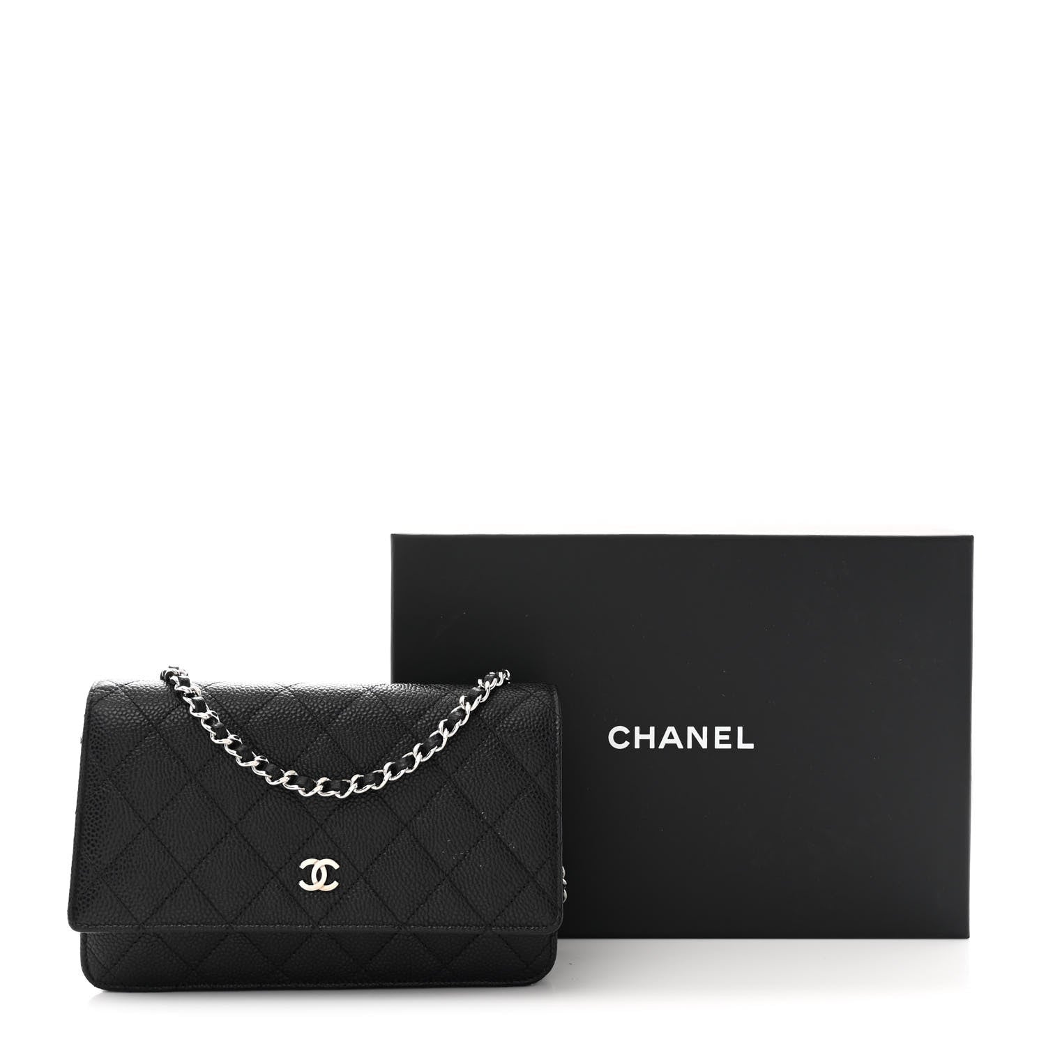 Caviar Quilted Wallet on Chain WOC Black