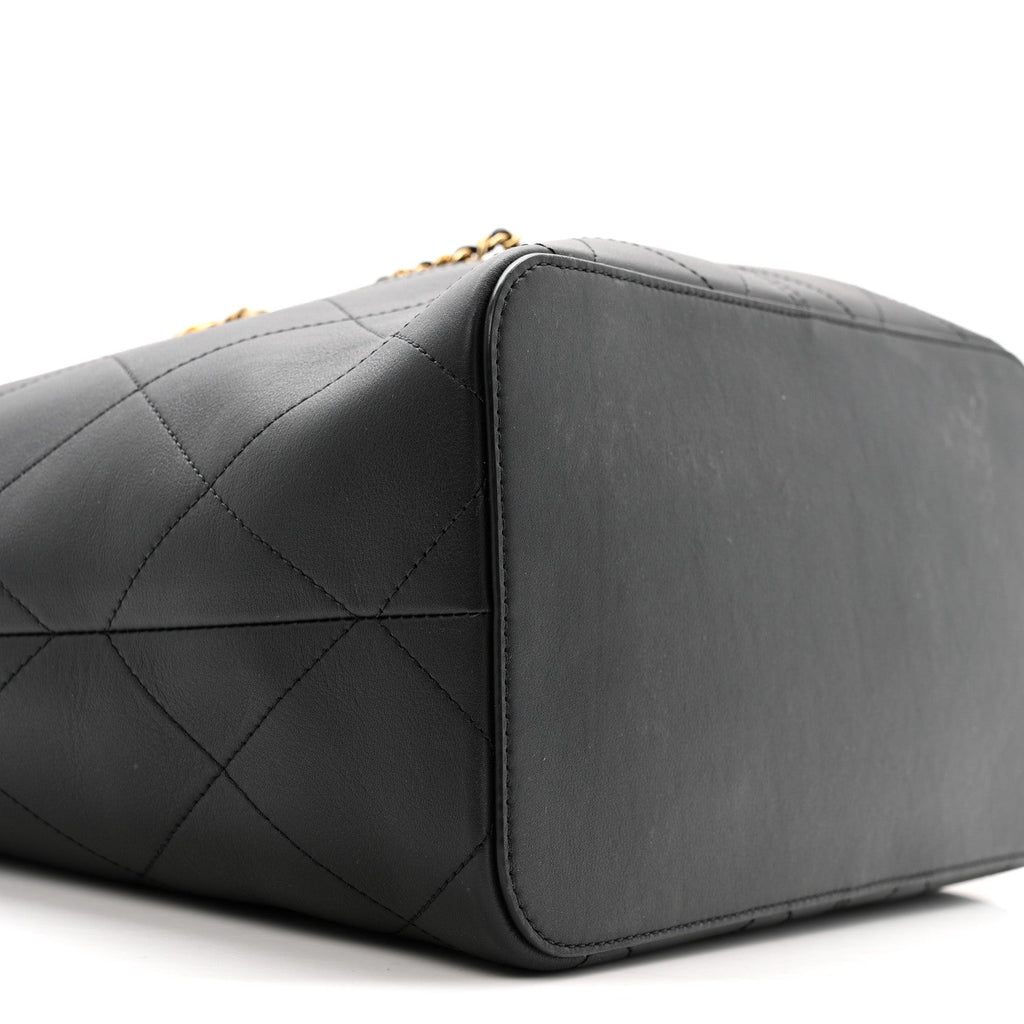 Calfskin Quilted Large Shopping Bag Black