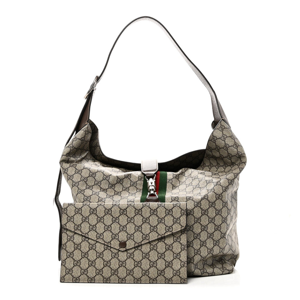 Tender GG Supreme Monogram Textured Dollar Calfskin Web Medium Jackie 1961 Crossbody Bag Beige Ebony New Acero
