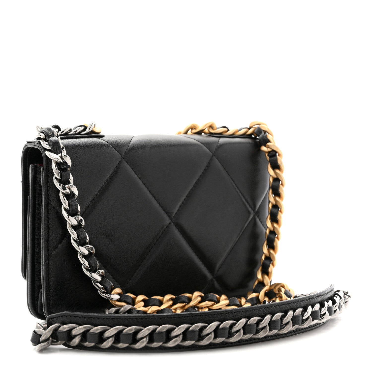 Lambskin Quilted Chanel 19 Wallet On Chain WOC Black