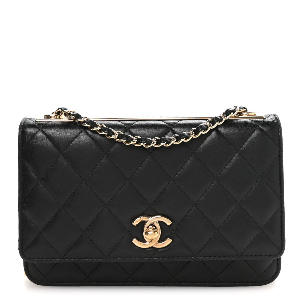 Lambskin Quilted Trendy CC Wallet On Chain WOC Black