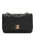 Lambskin Quilted Trendy CC Wallet On Chain WOC Black