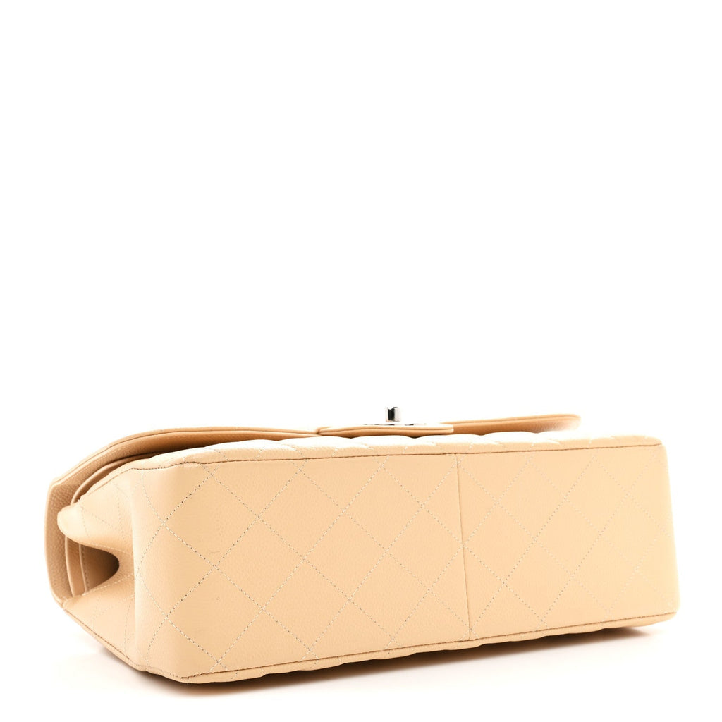 Caviar Quilted Jumbo Double Flap Beige Clair