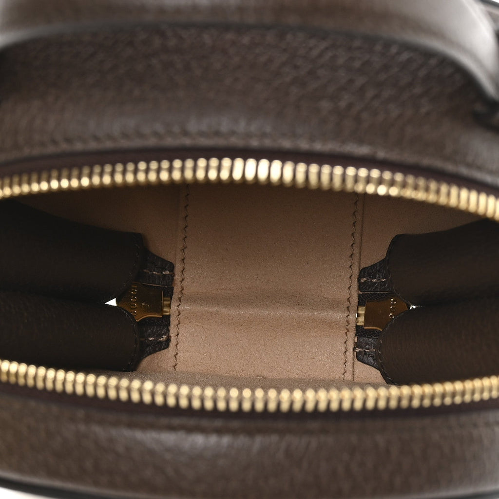 GG Supreme Monogram Top Handle Web Mini Ophidia Round Shoulder Bag Brown