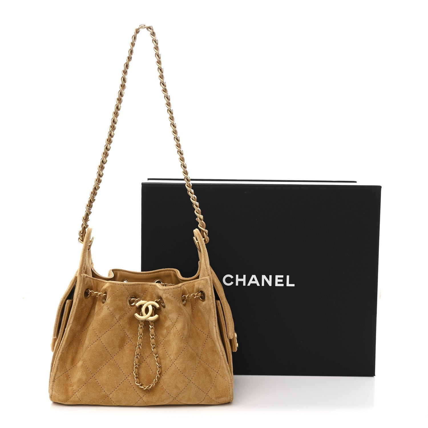 Suede Quilted Mini Chanel 25 Handbag Beige